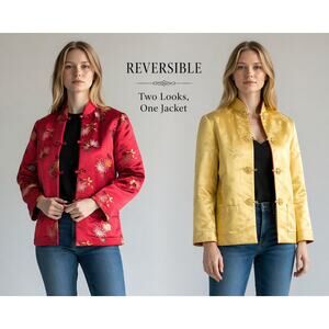 Vintage Reversible Silk Chinese Jacket Pink Red Gold Brocade Toggle Closure EUC!